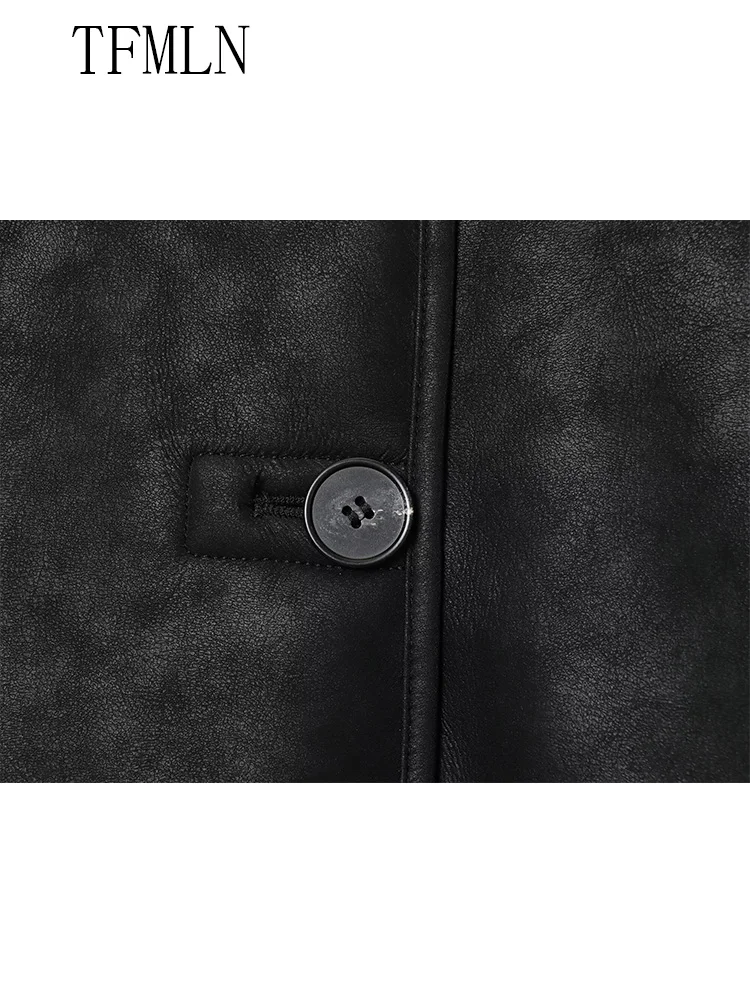 Women New Faux Leather Coat 2025 Autumn Winter Stand Collar Single Breasted Long Sleeve Jacket Fashion Female Loose Lady Outwear