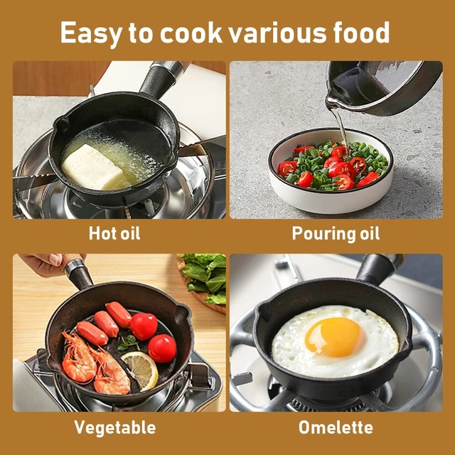 Kitchen Utensils Omelette Pan Cast Iron Non-stick Omelette Egg Dumpling Pan  With Anti-scald Wooden Handle Hot Oil Pot Utensils - AliExpress