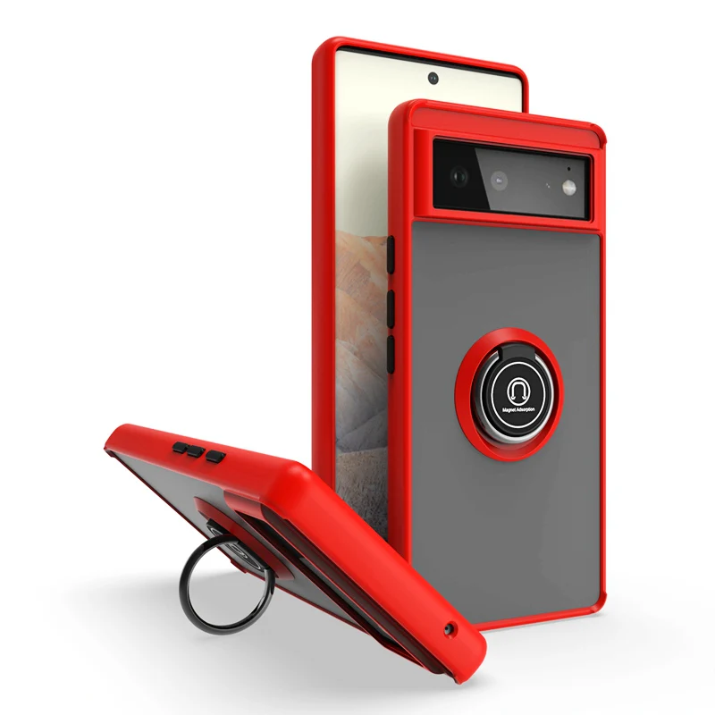 KEYSION Custodia opaca alla moda per Google Pixel 6 Pro Supporto ad anello trasparente Cover posteriore per telefono antiurto per Google Pixel 6_voghion.com