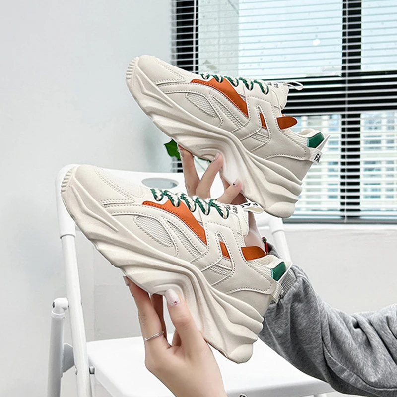 Autumn Women's New Thick-soled Dad Shoes Fashionable And Versatile Non-slip Solid Color Women's Shoes Casual Running Shoes