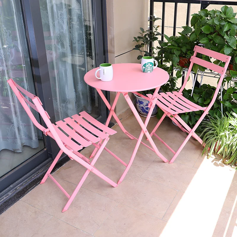 

Balcony Table and Chair Three-piece Outdoor Garden Wrought Iron Garden Terrace Folding Table Milk Tea Cafe Tables and Chairs