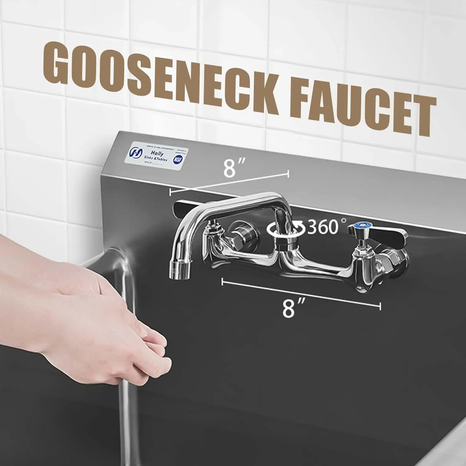 Commercial Stainless Steel Sink 1 Compartment NSF Prep Utility Sink with 8" Faucet 15" L x 15" W x 12" D Bowl for Hotel and Home 3