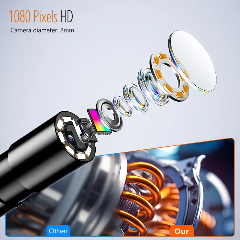 4.3'' IPS Screen Industrial Endoscope 8mm Camera 1080P with 1-30m Rigid Cable IP67 Borescope for Pipe & Automobile Inspection 2
