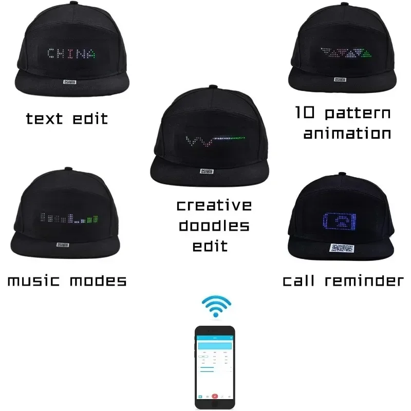 LED Module LED Baseball Cap USB Rechargeable Bluetooth APP Programmable LED Scrolling Message Display Board Hip Hop Street Snapback Hat