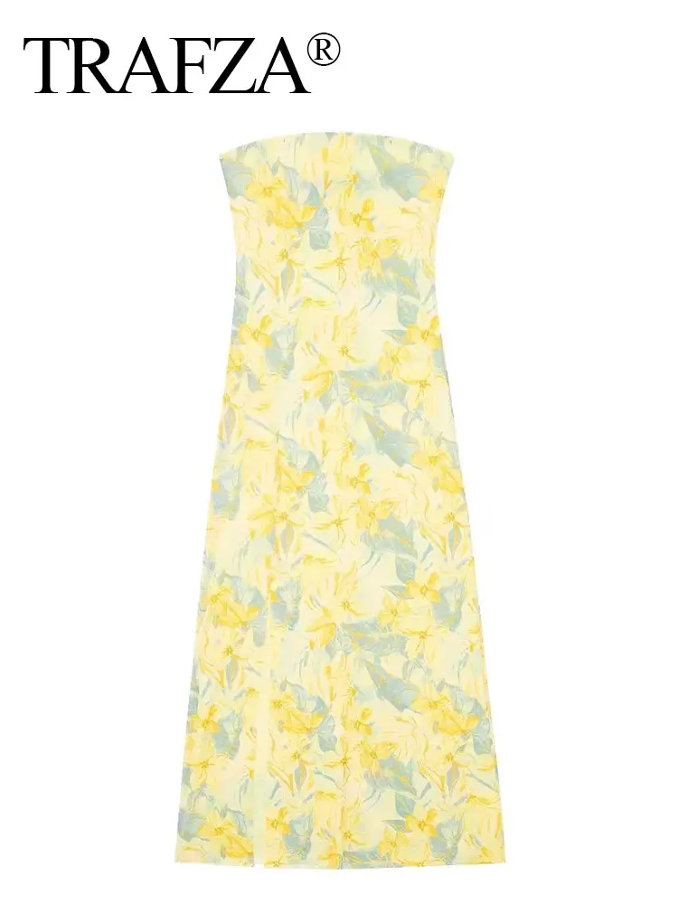 HH Women Fashion Strapless Dress Summer Floral Print Tulle Midi Dresses For Women Chic Ladies Sexy Slim Leopard Dress