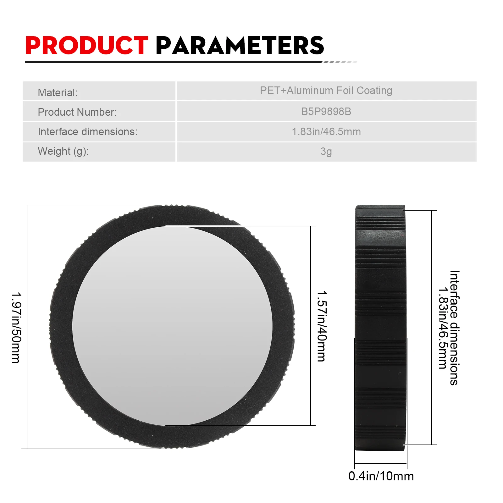 46.5mm 태양광 차단 필터, 태양 안전 필름이 있는 안전한 장착형 필터, 카메라 렌즈, 태양 또는 태양자국 관찰용, 검정색