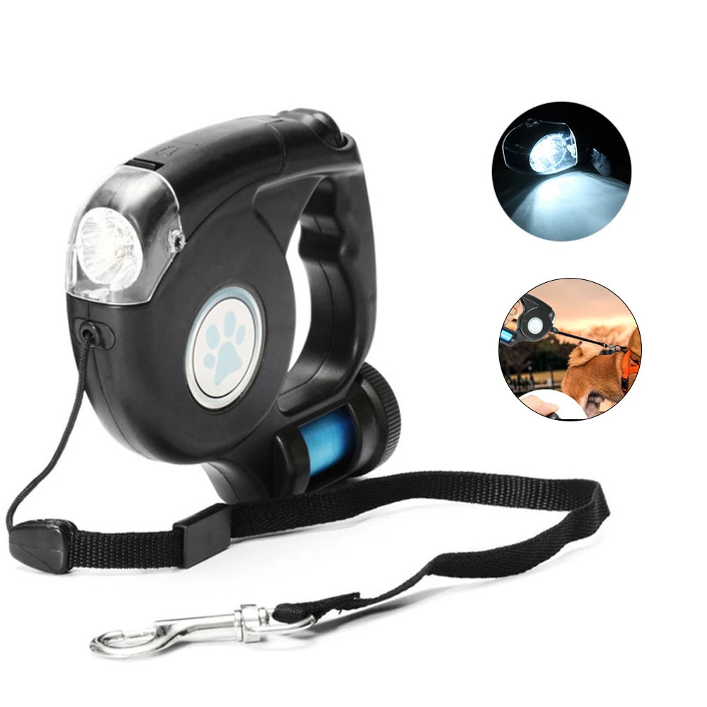 

Dog Leash LED Flashlight Automatic Retractable Dog Roulette Leash Lead Extendable Traction Rope with Garbage Bag Dog Accessories