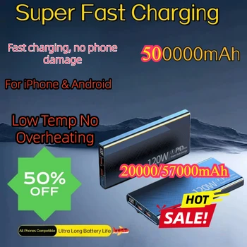 Power Bank 20W Super Ricarica Rapida 500000mAh Grande Capacità Display Digitale PD Batteria Esterna Portatile 20000mAh 57000mAh