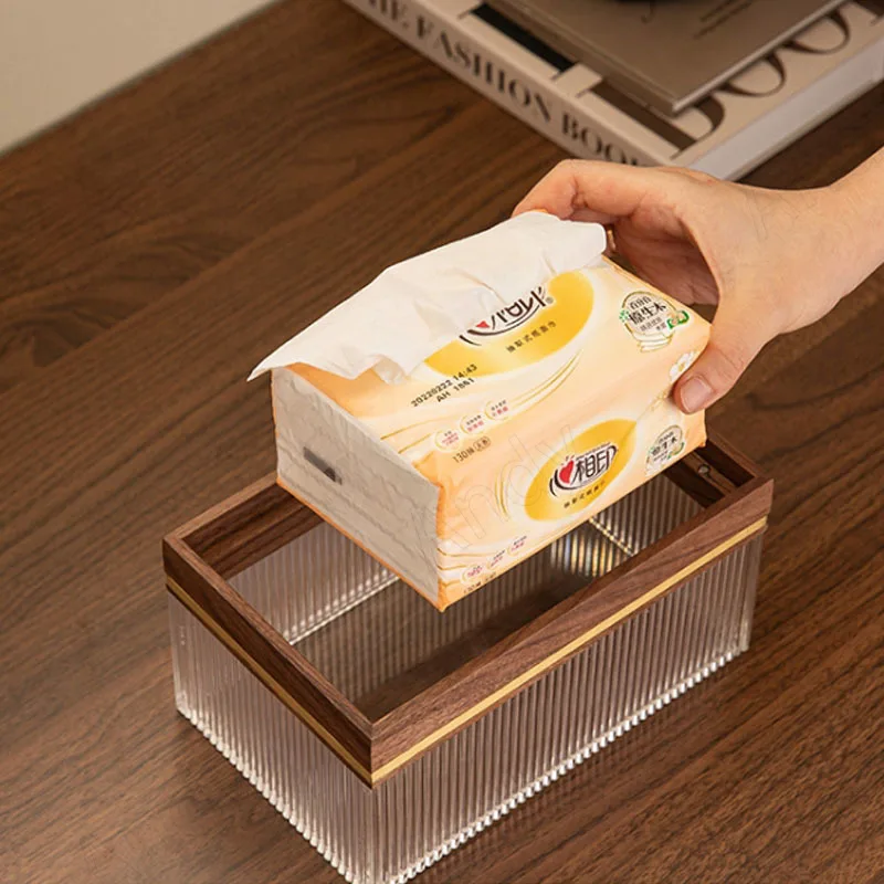 Black Walnut Tissue Box Brass Frame Decorative Dining Room Napkin Organizer European Living Room Desktop Tissue Tissue Boxes 4