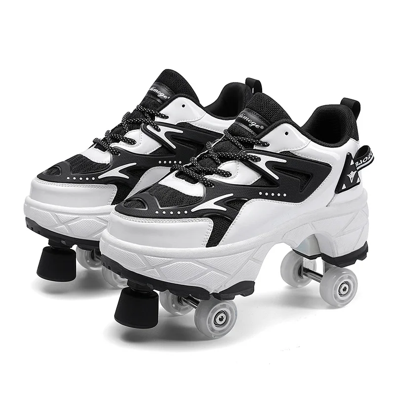 

4-Wheel Skates Deform Roller Skate Shoes Professional Double Row Skates Youth Men Women Sneakers Parkour Deformation Shoes Gift