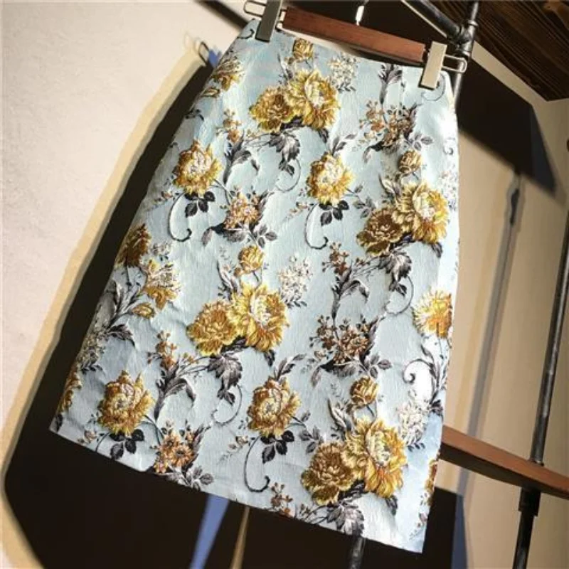 

Cross-Covering Slim New Jacquard Skirt Women's Lady Socialite Temperament Lightly Mature Printed High Waist Hip Skirt Woman