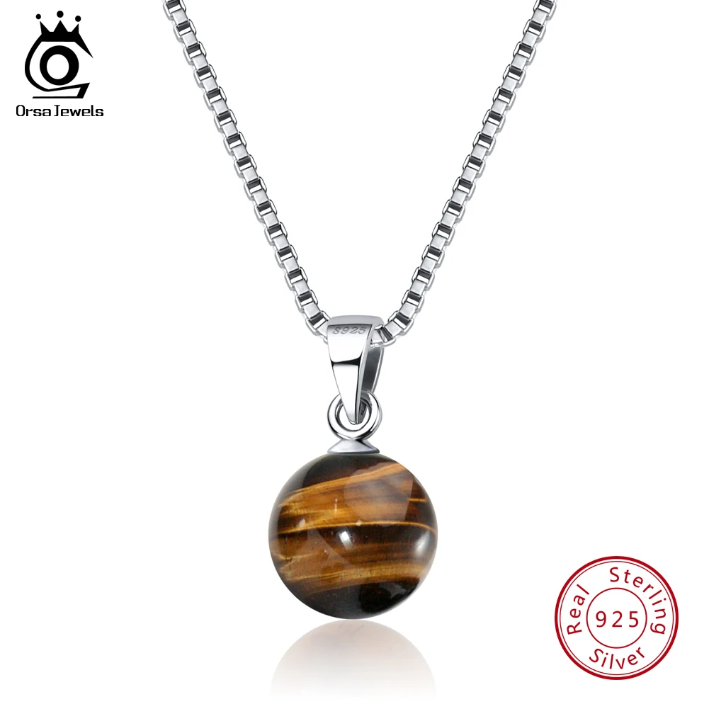 100% Real 925 Sterling Silver Tiger's Eye Stone Pendant Necklace For Women