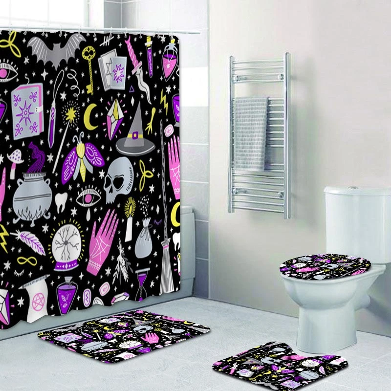 Juego de cortinas de ducha para el baño, Set de tapetes de Tarot con calavera de Halloween, mágica y brujería, color negro, bohemio, para decoración del hogar| | - AliExpress