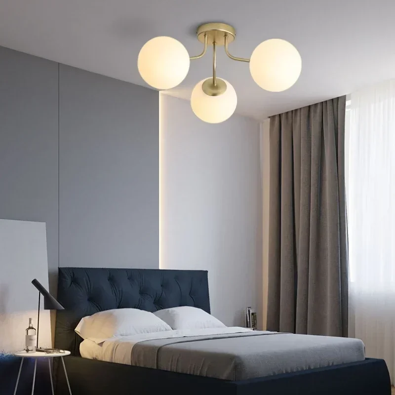 Modern Minimalist Magic Bean LED Ceiling Lamp x2 Living Room Bedroom Study Restaurant Glass Ball Chandelier Indoor