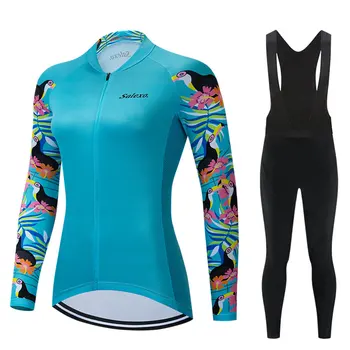 Primavera outono feminino fina manga longa camisa de ciclismo conjunto roupas da bicicleta terno maillot wear skinsuit bib roupas ciclismo