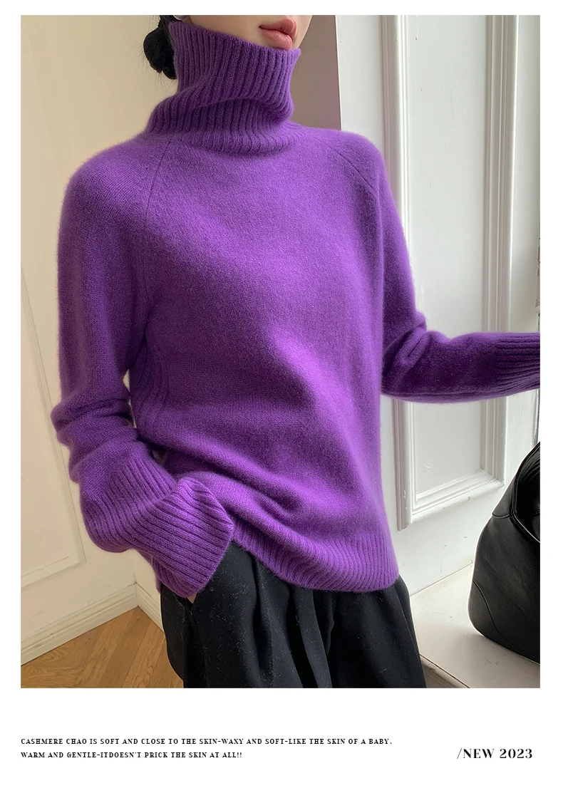 Turtleneck Cashmere Sweater for Women, Loose and Thickened Pullover, Lazy Wind, Korean Version, Heavy Autumn and Winter 3