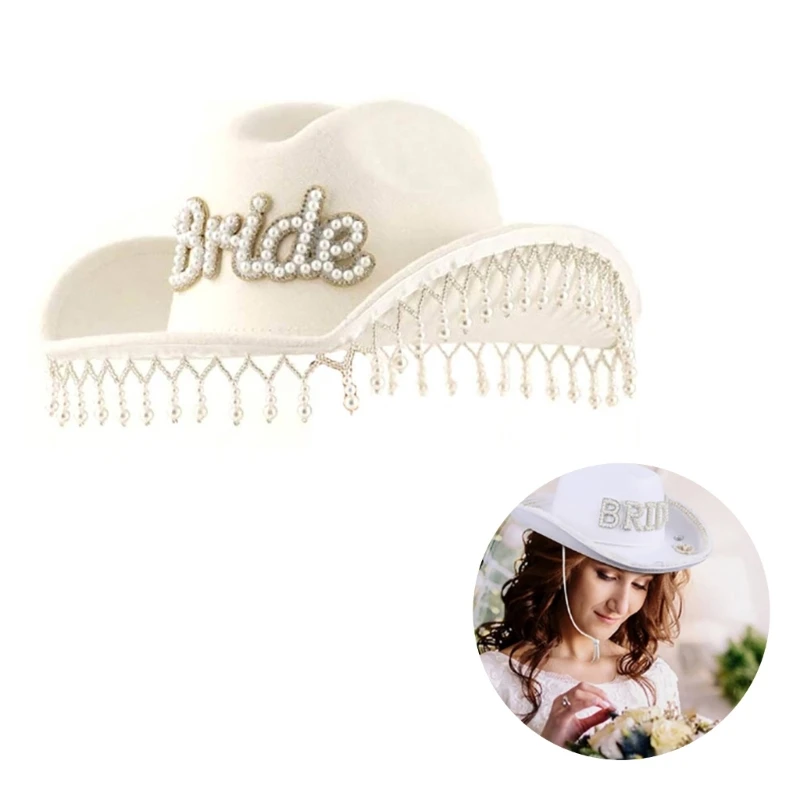Wedding Cowgirl Hat Cowboy Hats Cowgirl Hats for Bridal Shower Wide Brims Role Play White Cowboy Hat Fashion Music Festival BrideToBe Fedoras