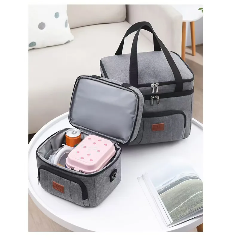 Double Layer Tote Cooler Lunch Bag - Large Capacity Travel Picnic Box with Shoulder Strap for Men  Women