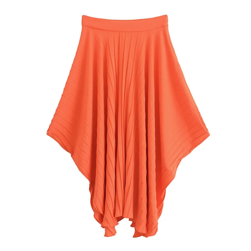 

TRAF Asymmetric Pleated Long Skirt For Women 2024 Spring Summer Fashionable Loose and Simple Trendy A-line Solid Color Skirt