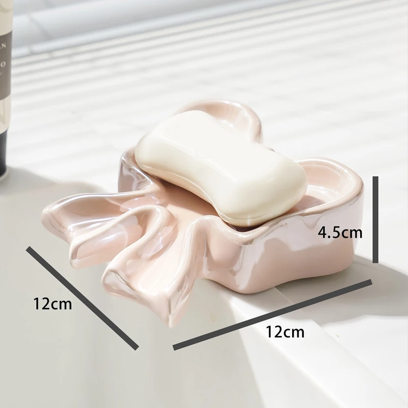 Creative Ceramic Soap Box , Light luxury Cute Bow Shaped Soap Dishes, Home Bathroom Kitchen Supplies, Bathroom storage rack, 1Pc