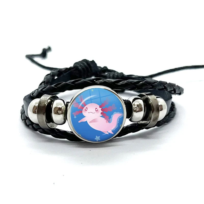 Axolotl  Leather Bracelet Glass Dome Multilayer Braided Bracelets Bangles Handmade Jewelry Gifts 5