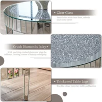 Table basse ronde miroir avec incrustation de cristal, 31.5 en effet, surface miroir, table d'appoint argentée, salon, moderne 4