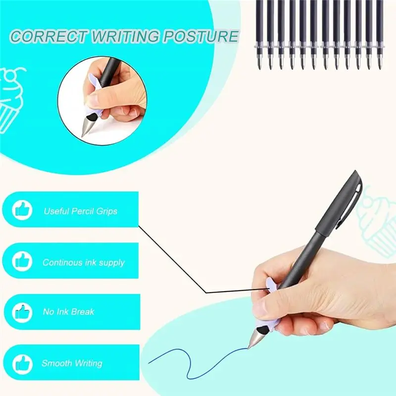 AU61-24Pcs 매직 펜 및 리필은 어린이용 홈이 있는 필기 연습 또는 따라쓰기 책과 호환 가능, 사라지는 잉크 펜 세트
