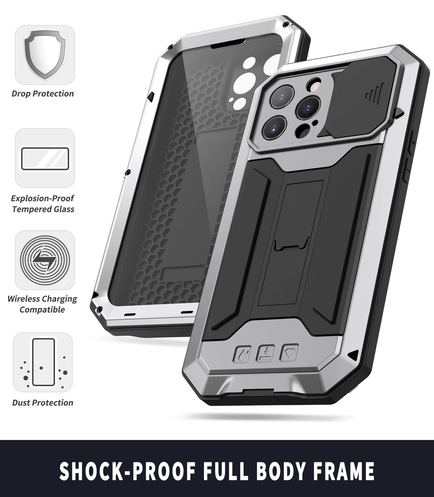 

360 Full Protection Phone Cover For iPhone 13Pro Max 6.7" Case Metal Heavy Anti-fall Rugged Duty Phone Case For iPhone 13 Case