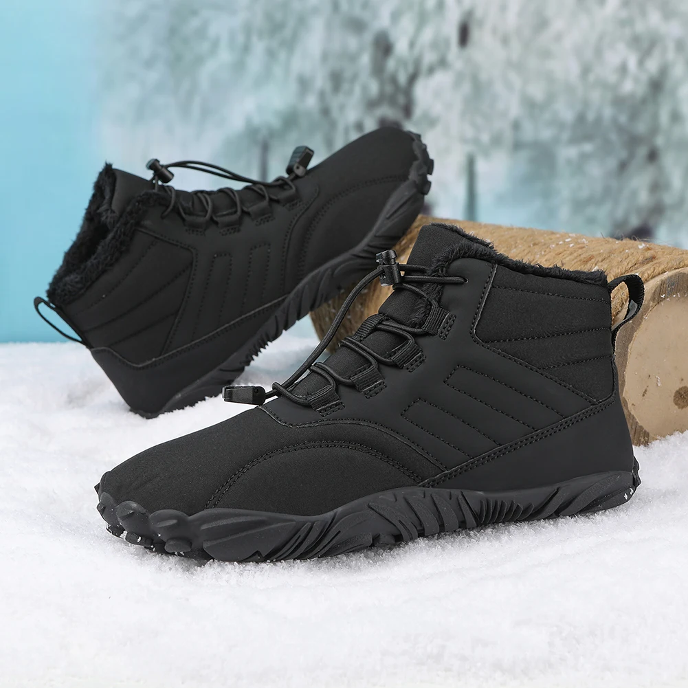 Winter Warm Running Barefoot Shoes Women Men Rubber High Ankle Boots Waterproof Non-Slip Breathable for Outdoor Walking