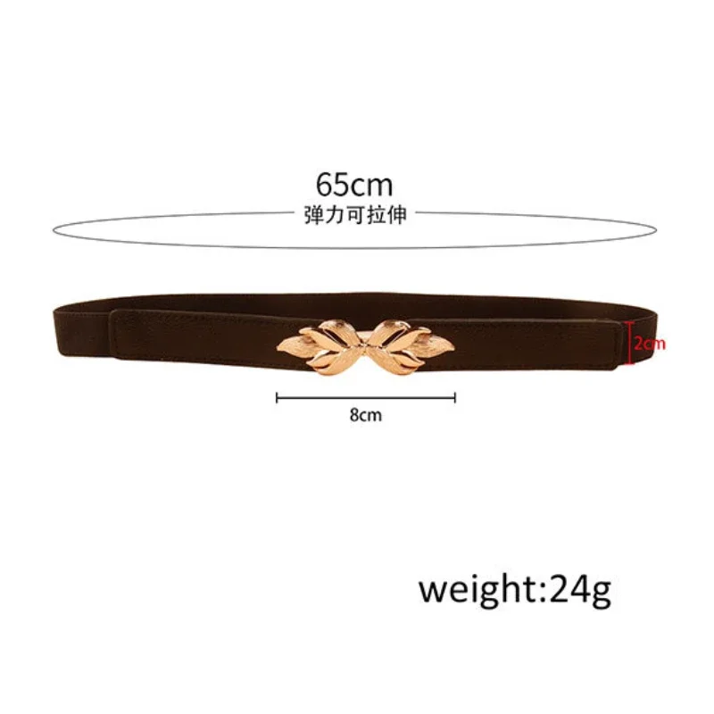Fashion Leaf Thin Belt Stretch Dress Belt Women Fashion Waist Thin Buckle Waistband for Ladies Belt Decoration Narrow