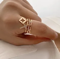 2024 Nwe Stainless Steel 18 K Gold Plated Sun Rings for Women Natural Stone Inlaid in Hollow Metal Texture Ring Trendy Jewelry 6