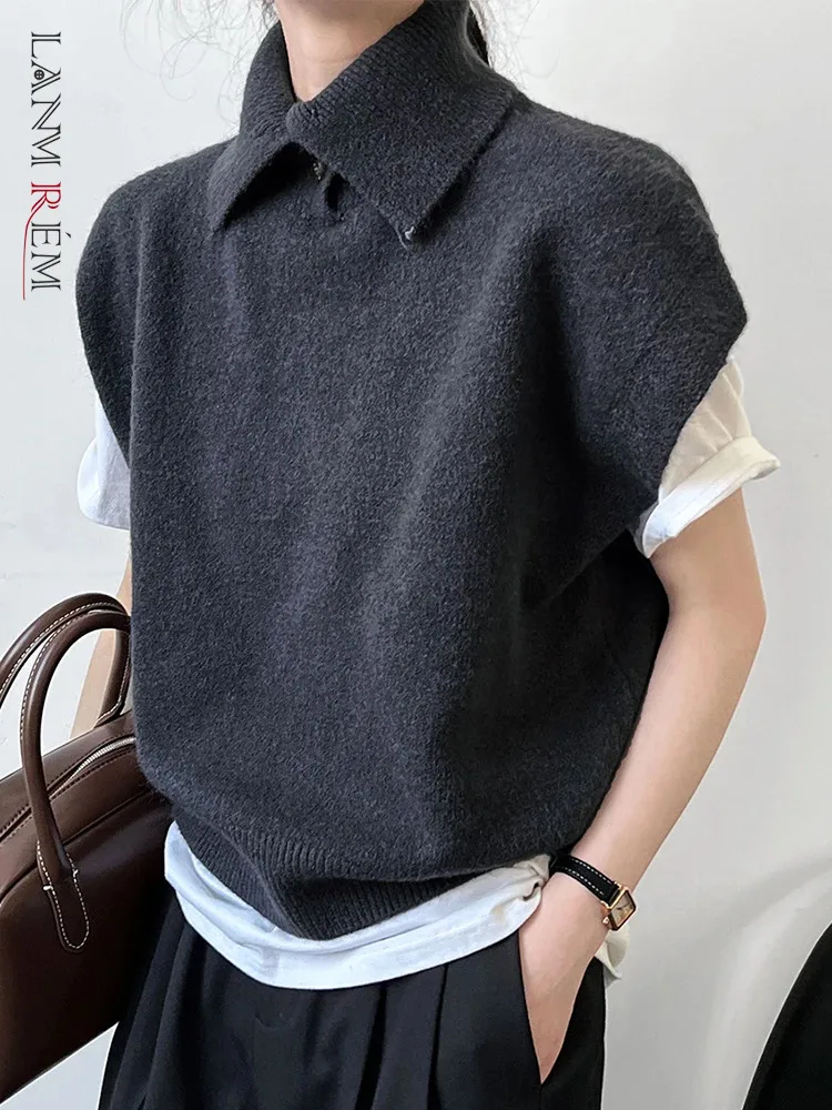 

Пуловер LANMREM женский с высоким воротником, вязаный жилет без рукавов, весна 2024, простота, офисный Топ, 26D5605