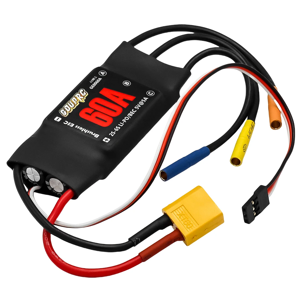 Connecteurs XT60 mâle et femelle soudés sur le contrôleur de vitesse ESC Brushless 60A