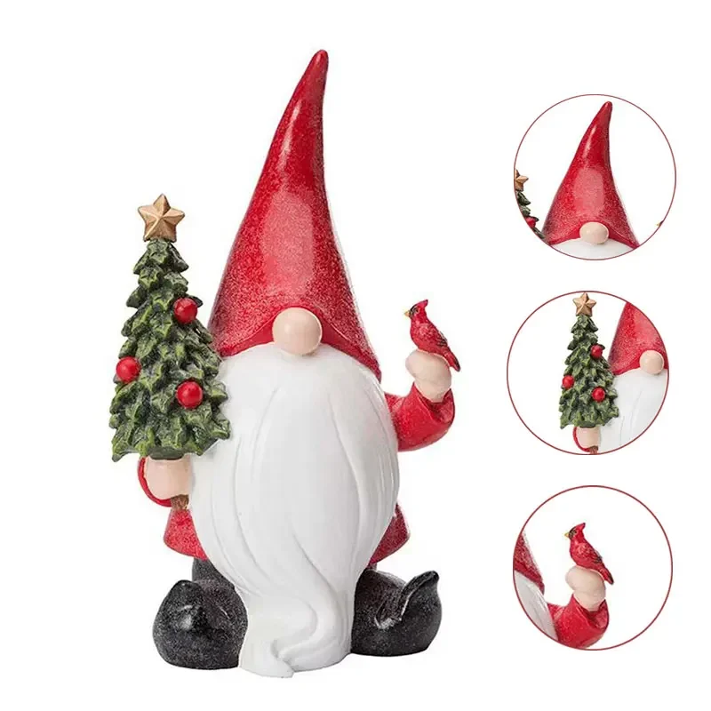 

Gnome Santa Claus Hold Bird Statue White Beard Dwarf Resin Craft Desktop Office Accessories Christmas Home Decoration