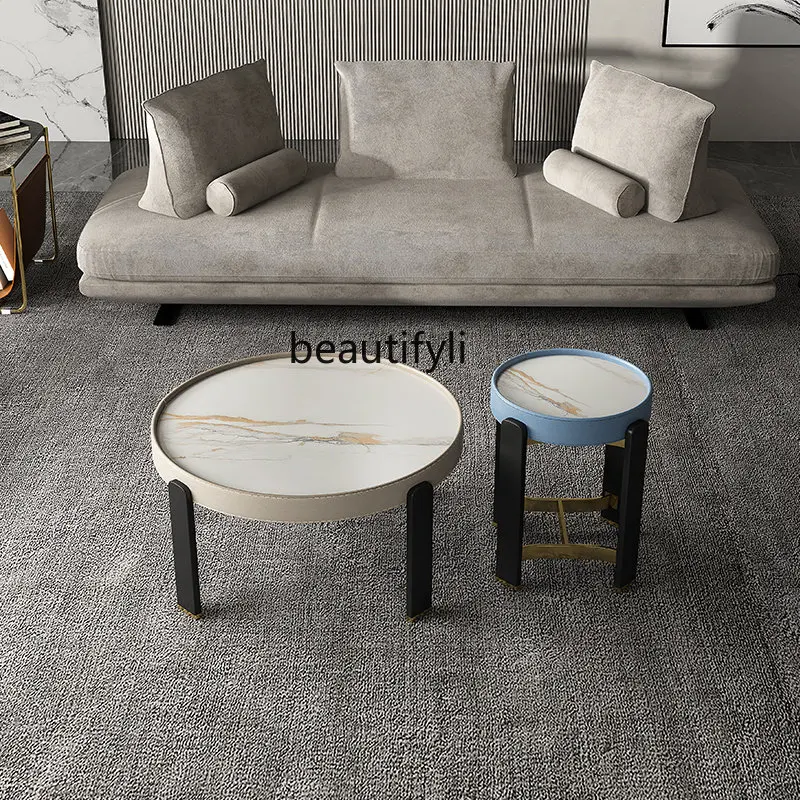 

Italian Style Light Luxury Tea Table Post-Modern Style Creative round Stone Plate Hong Kong Style Tea Table
