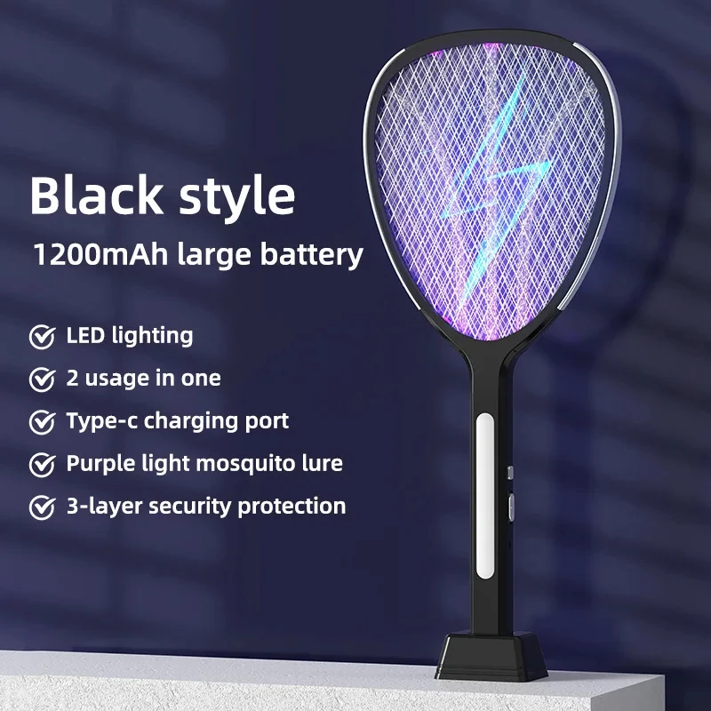 3 ב-1 הרחבת רשת הכוח מכונת יתושים חשמלית 3000V טעינת סוג C להרוג יתושים וזבובים