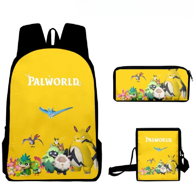 3pcs Game Palworld Student Double Layer Large Capacity Stationery Backpack Shoulder Bag Pencil Case Set Cartoon