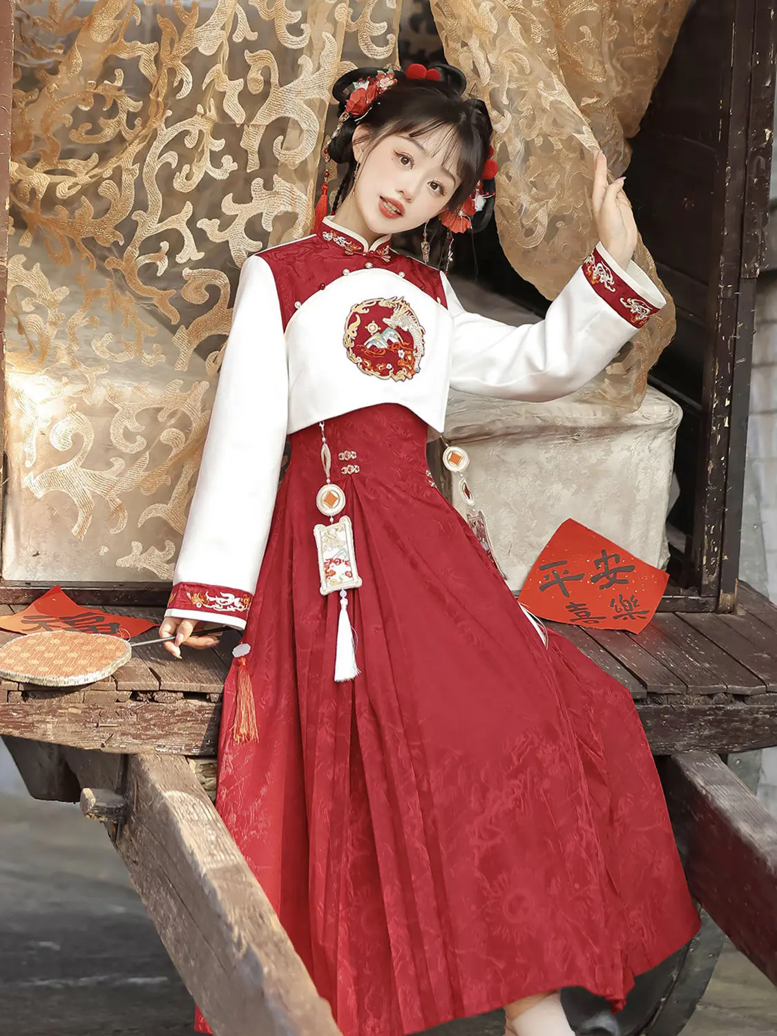 Red Cosplay Suit Chinese Style New Year Costume Autumn/Winter