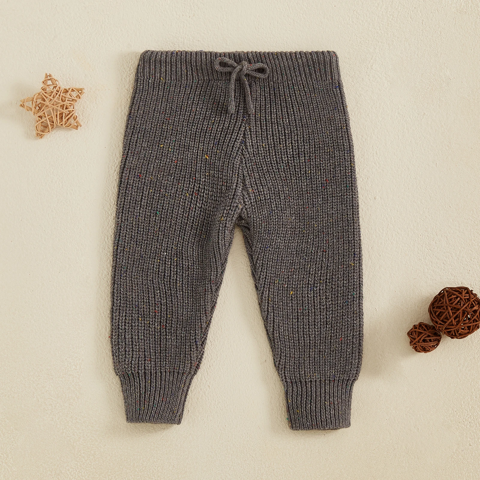 Winter Warm Toddler Infant Knit Sweater Pants for Girl Boy Contrast Color Drawstring Elastic Casual Children Long Trousers
