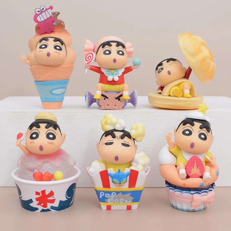 

6Pcs/set Anime Cartoon Crayon Shin Chan Snack Time Handmade Shin Chan Ice Cream Candy Scene Decorations Christmas Gift for Child