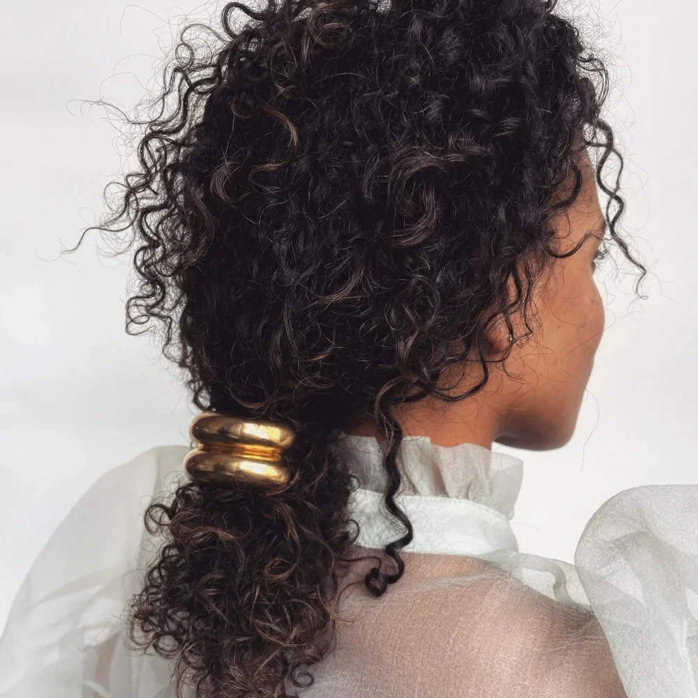 Stainless Steel Glossy Dome Pony Cuff Bubble Hammered Arch Elastic Band Ponytail Holder Headband Hair Clip Accessories Jewelry