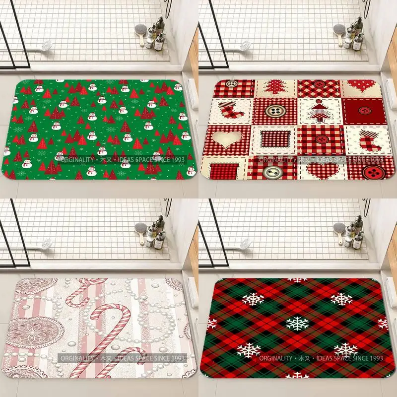 Snowflake Snowman Pattern Print Floor Mat