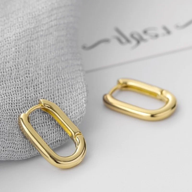 Silver Color Simple French U-shaped Geometric Oval Hoop Earring for Women Golden Huggie Earrings Jewelry