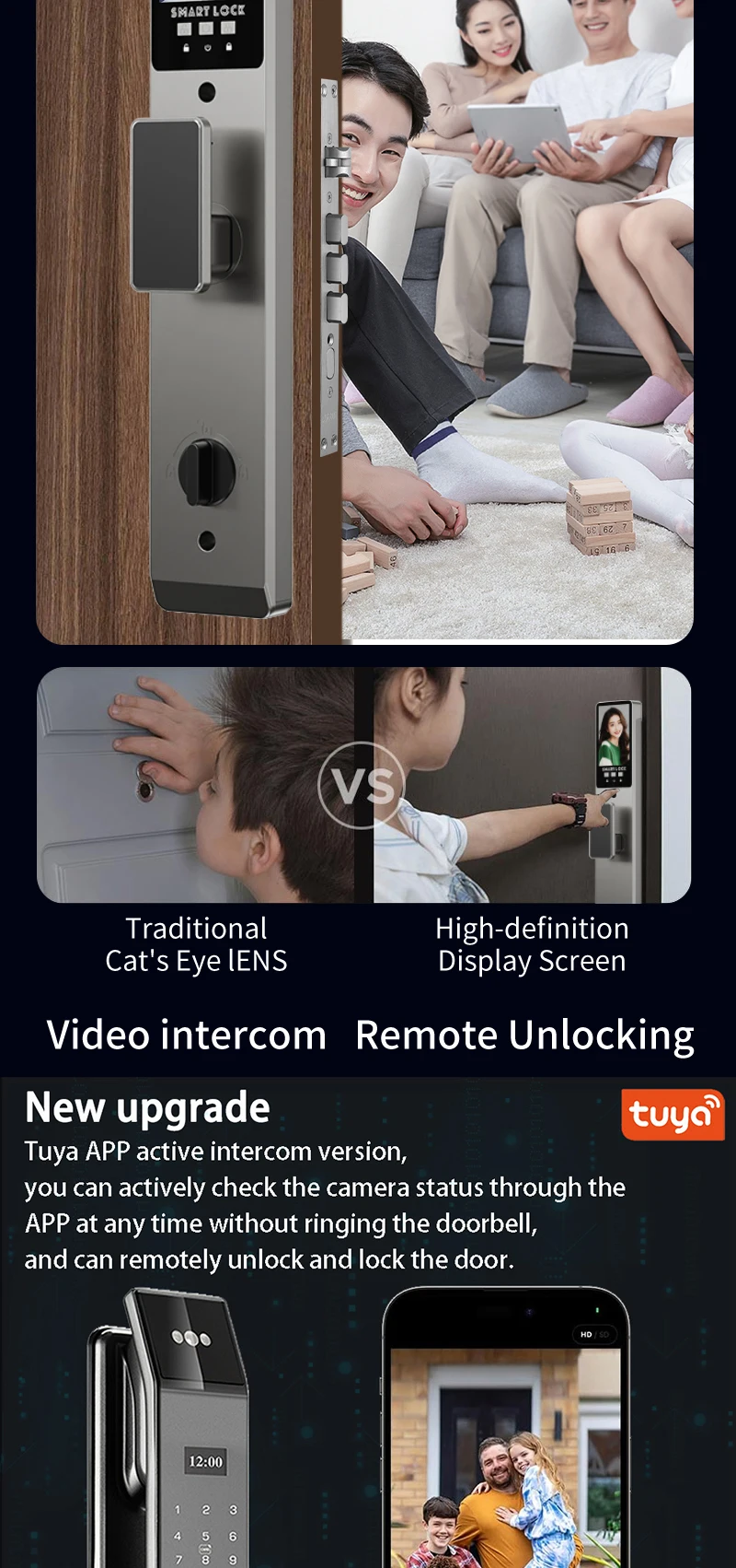 XSDTS Wifi Tuya APP Face Recognition Smart Door Lock with Camera Video Call Voice Intercom Digital Door Lock Automatic Door Lock