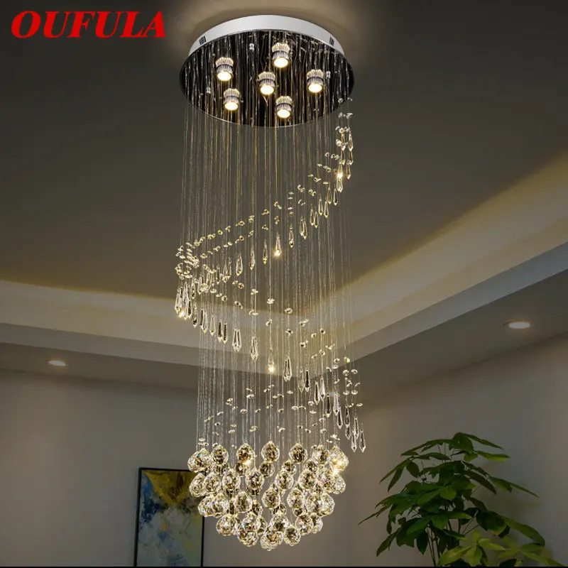 

OUFULA Modern Crystal Hanging Pendant Light LED Luxury Creative Rotate Chandelier Lamp for Home Living Room Duplex Villa