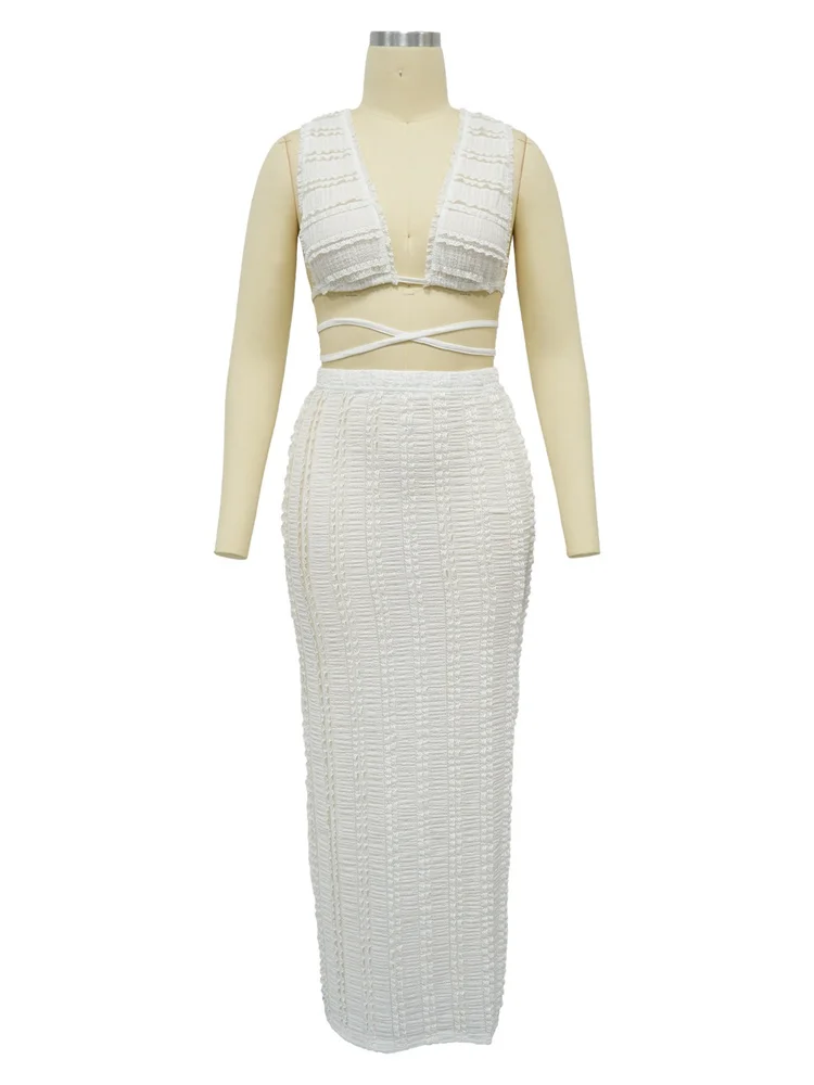 Wmstar Two Piece Set Women Skirts Sets Summer Holiday Sexy Mesh Matching Suit Bandage Fashion Outfits Wholesale Dropshipping