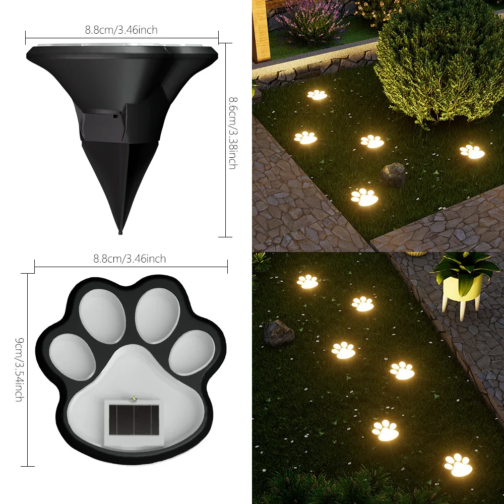 Solar Paw Print Lights Outdoor Pathway Lights For Cats And Dogs Paw Garden Decor With Auto On Off Waterproof LED Yard Lamp