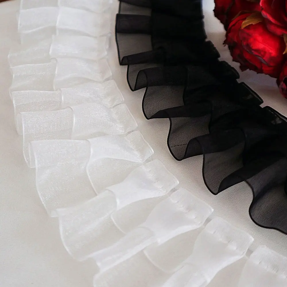 Organza Pleated Lace 4CM Transparent Double Layers for Wedding Dress lace fabric,lace sewing accessories,lace sewing supplies,lace accessories,lace garment accessories,lace decoration,chiffon lace fabric