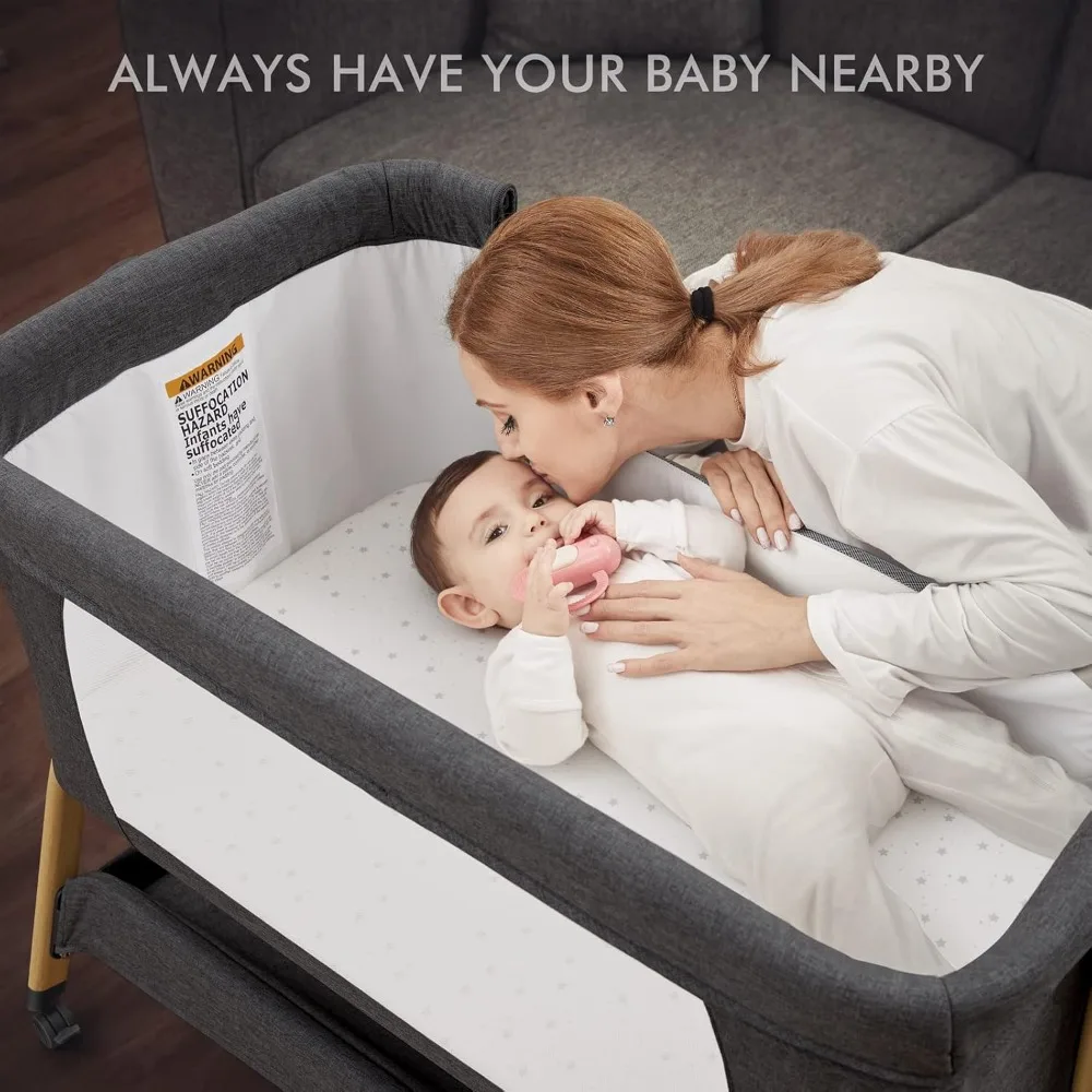 3 in 1 Baby Bassinet ANGELBLISS Rocking Bassinets Bedside Sleeper Comfy Mattress Wheels 6 Height Adjustable
