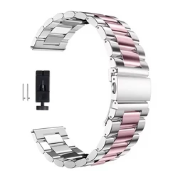 Premium Stainless Steel Smartwatch Band - 20mm/22mm Metal Bracelet Strap - 22mm (Silver pink)